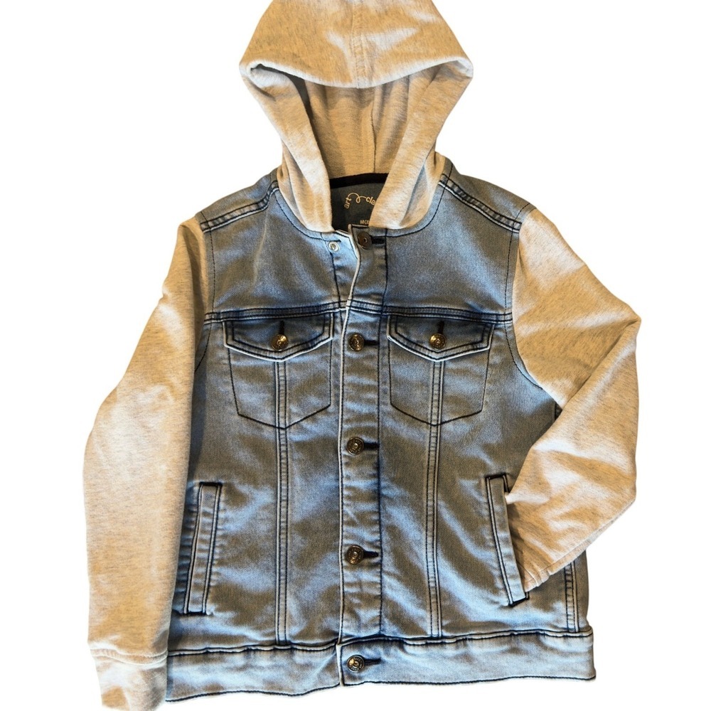 Art Class Size M Denim Jacket Knit Sleeves Hoodie Light Blue Unisex Kidcore